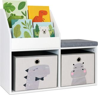 Relaxdays Banco infantil Relaxdays con almacenamiento, HBT: 72 x 79 x 31 cm, 2 cajas plegables, blanco/gris