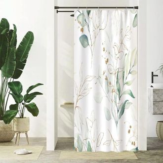 OEM Cortina De Ducha Ccykxaa Con Estampado De Hojas De Eucalipto (90 X 180 Cm), Cortina De Ducha Verde Y Dorada De Inspiraci&oacute;n Bot&aacute;nica, Peque&ntilde;a, Resisten