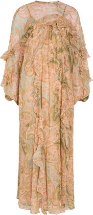 Zimmermann Luna Flutter Paisley Ruffled Silk Midi Dress - Sage - 4 (UK 16 / XL)