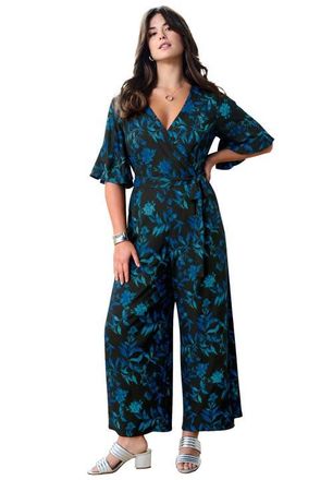 Roaman's Ultrasmooth Jumpsuit in Black Wild Flowers at Nordstrom, Size 24