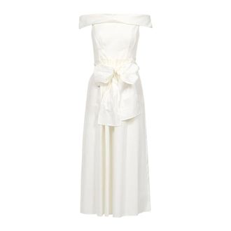 Max Mara Witte Katoenen Midi Jurk met Blote Schouders - Dames - Maxi kleedjes - Wit - M - Katoen - Kleedjes