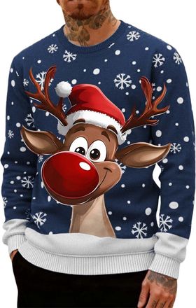 Generic Mens Christmas Printed Crewneck Sweatshirt,Casual Winter Tops Xmas Graphic Tee Novelty Reindeer Sweatshirt Without Hood