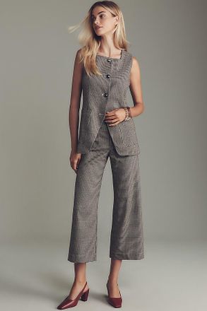 Maeve @merricksart x Maeve Houndstooth Square-Neck Cutaway Vest Jacket