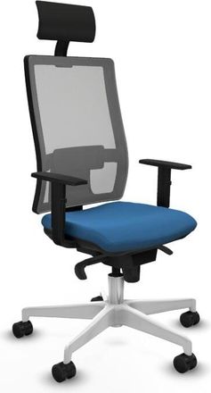 Piqueras y Crespo Piqueras Y Crespo - Horna sincro malla gris similpiel azul claro brazos 1D base blanca cabecero fijo ruedas 65mm nailon