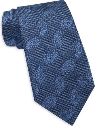 Ermenegildo Zegna Tonal Paisley Petal Silk Tie in Md Blu Fan at Nordstrom