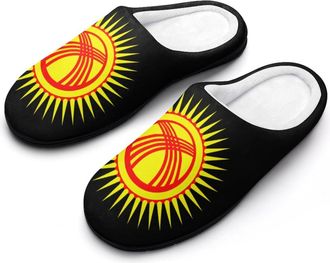 Generic Kyrgyzstan Flag Tunduk Mens House Slippers Memory Foam Washable Cotton Slip on Home Shoes