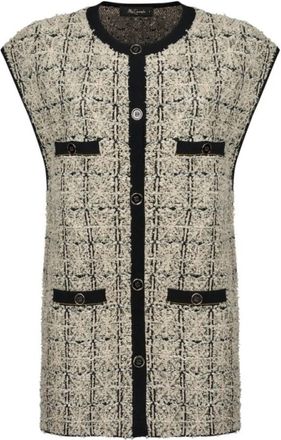 Mes Demoiselles... Navy en Ecru Tweed Wol Gilet - Heren - Bodywarmers - Wit - M - Wol - Jassen
