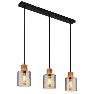 Netlighting Aleidis Bar Pendant Ceiling Light Matt Black Smoke Glass Shade 3x E27
