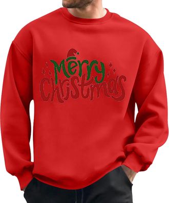 Generic Christmas Jumpers for Men Xmas Novelty Pullover Snowflakes Santa Claus Sweatshirt 3D Printed Snowman Christmas Tree Jumpers Long Sleeve Crew Neck Pull