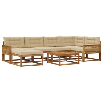 vidaXL Conjunto De Sof&aacute;s De Exterior Con Coj&iacute;n 7 Pcs Natural Y Beige Vidaxl