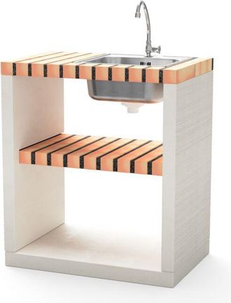 Movelar Fregadero Y Grifo Bancada Nola Para Barbacoa De Obra Prefabricada (blanco, Naranja - 70 X 47 X 47 Cm) - Uso En Exteriores - Movelar