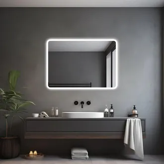 Saniclass Lumen Badkamerspiegel - 100x70cm - met afgeronde hoeken - horizontale / verticale plaatsing - indirecte LED verlichting - spiegelverwarming - Infraroo