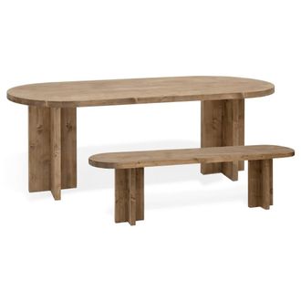 Deco Wood Pack mesa comedor ovalada y banco de madera maciza envejecido 200x75cm