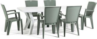 Siediti Fuori e Dentro Conjunto de jard&iacute;n en resina mesa rectangular blanca + 6 sillas verdes