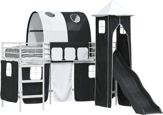 vidaXL KidsLoft Bed Frame White and Black 99.5 x 190 cm Metal vidaXL