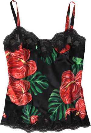 Dolce & Gabbana Black Anthurium Print Silk Camisole Top Womens Underwear