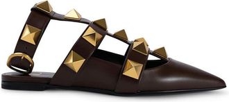Valentino Garavani Valentino Roman Stud Leather Ankle Strap Flat