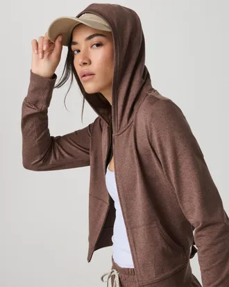 Vuori Clothing Halo Mini Full Zip Hoodie | Sable Heather | XS, Size Extra Small