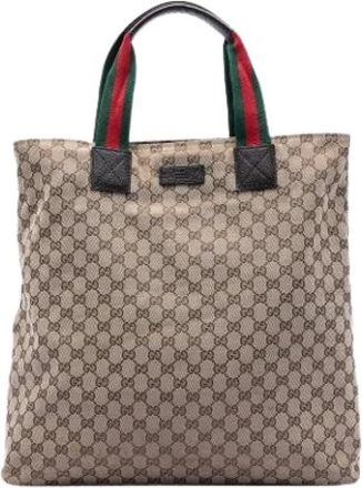 Gucci Pre-owned Tote Bags, female, Brown, Size: ONE SIZE Pre-owned Canvas Tote Bag