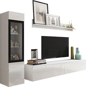 Mirjan24 Mobilier1 - Conjunto De Sal&oacute;n Sarasota 125, Blanco + Blanco Brillante