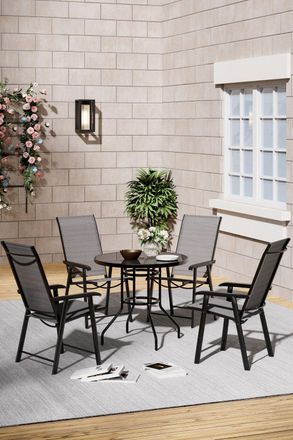 Living and Home 4-Seater Garden Round Dining Table Set in Black