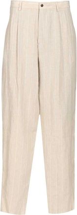 Giorgio Armani Linnen Pinstripe Broek - Heren - Wijde Broeken - Beige - XL - Linnen - Broeken