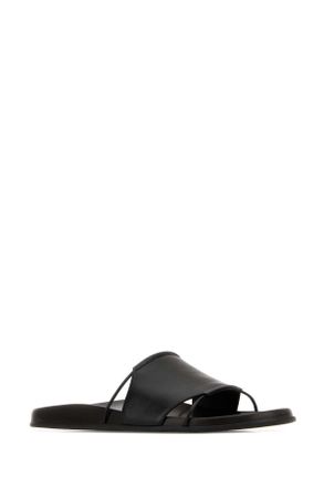 The Row Womens Black Leather Vivienne Slippers Flat Shoes
