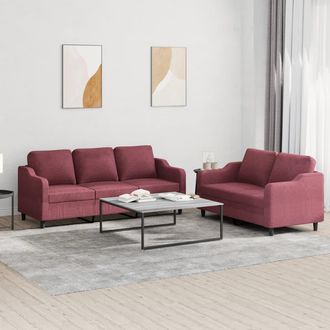 vidaXL Vidaxl - Juego De Sof&aacute;s Con Cojines 2 Piezas Tela Rojo Tinto