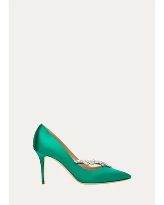 Manolo Blahnik 90mm Nadira Embellished Satin Pumps
