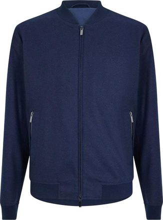 HUGO BOSS Herenbomberjack met geribde manchetten en patroon, normale pasvorm (Donkerblauw)