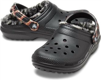 Crocs Womens Classic Lined Animal Print Clog In Black