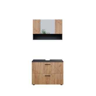Vicco Conjunto De Muebles De Ba&ntilde;o Irma, Oro Power Roble/antracita, 2 Partes, Armario Bajo 80 Cm