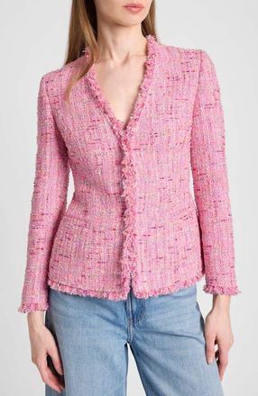 Santorelli Cynthia Jacket in Luxury Cotton Blend Tweed in Candy Pink at Nordstrom, Size 10