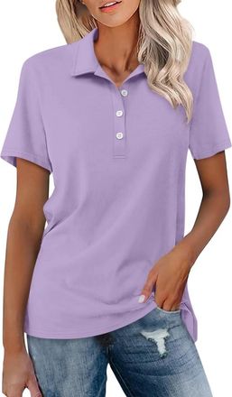 Generic Womens Tops Polo Shirts for Women UK Summer Button Up Lapel T-Shirt Basic Classic Fit Short Sleeve Tops Casual Plain Solid Color Shirt Tops Ladies Tun