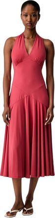 Michael Kors Stretch Matte Jersey Halter Midi Jurk - Dames - Feestkleedjes - Rood - M - Polyester - Kleedjes