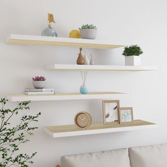 Berkfield Home Floating Wall Shelves 4 pcs Oak & White 90x23.5x3.8 cm MDF in Brown