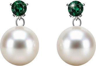 Liv Oliver 18K Plated 1.20 Ct. Tw. Green Quartz & 12Mm Pearl Earrings