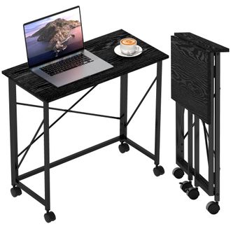 OEM Escritorio Plegable Con Ruedas Y Estructura Resistente Ideal Para Oficina Y Estudio 80x40x75 Cm Negro