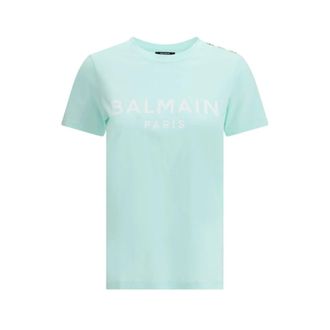 Balmain T-Shirts, female, Green, M, Monochrome Logoed T-Shirt
