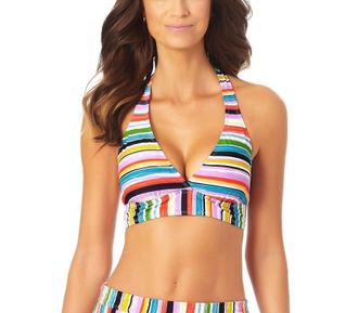 Anne Cole Womens Painted Stripe Banded Halter Bikini Top In Sky