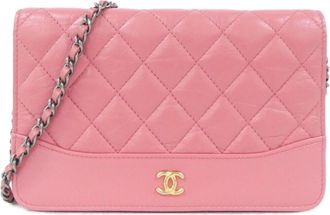 Chanel Pink Leather Chain/Shoulder Wallet (Pre-Owned)