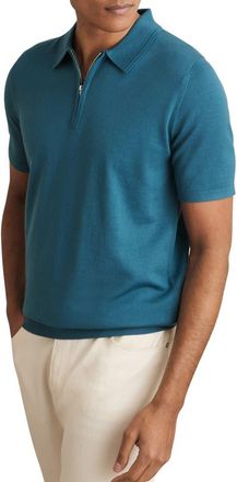 Reiss Maxwell Quarter Zip Polo in Deep Teal Blue at Nordstrom, Size X-Large