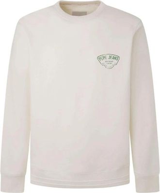Pepe Jeans London Zachte Katoenen Sweatshirt met Logoprint - Heren - Ronde hals truien - Wit - 2XL - Katoen - Truien & Vesten