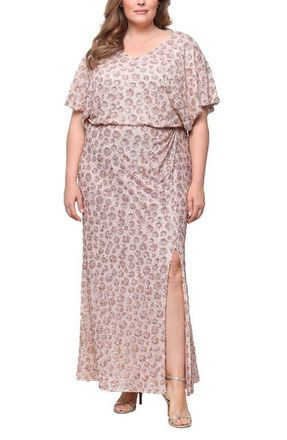 Alex Evenings Sequin Embellished Flutter Sleeve Mermaid Gown in Rose Gold at Nordstrom, Size 18W