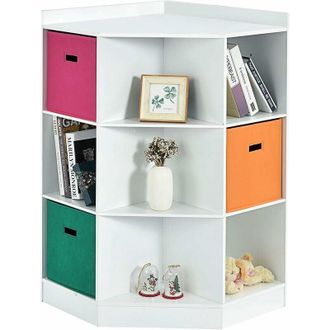 Costway Costway - Scaffale Angolare, Scaffale ad Angolo con Tre Cestini Colorati e 9 Ripiani, per Casa, Soggiorno e Camera da Letto, 81x 61 x 94cm (Bianco)