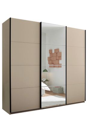 CARRYHOME Schwebetürenschrank, Kaschmir, Metall, 5 Fächer, 3 Schubladen, 215x204x63 cm, Schrankfront mit Spiegel, Schlafzimmer, Komplette