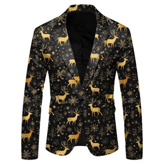 Generic Christmas Suit Jacket for Men Xmas Tree Print Blazer Slim Fit Slim Fit Lapel One Button Suit Tuxedo Jacket Novelty Blazer Fashion Christmas Tree Reind