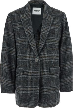 Isabel Marant Grey Checks Notched Lapel Blazer