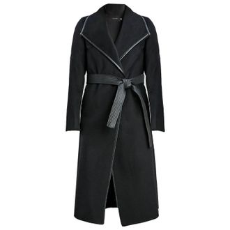 T Tahari Juliette Double Face Faux Leather Trim Belted Wool Coat Black