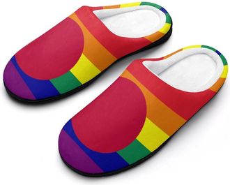 Generic Gay Pride Flag of Japan Mens Slippers Memory Foam Winter Warm Sandals Slip On House Shoes Size 7-14